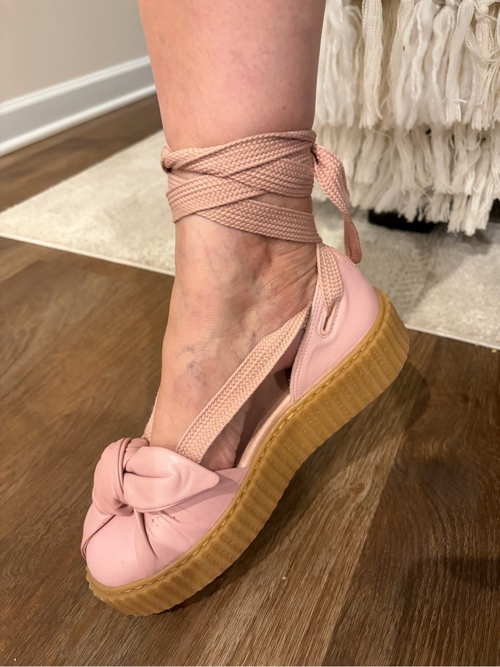 Puma Pink Platform Sandals with Wrap Straps